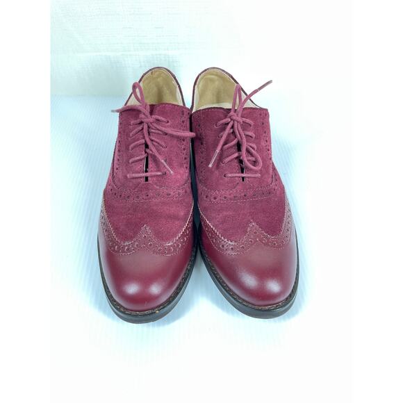 COLE HAAN Skylar Suede Leather Oxfords Size 6.5 Burgundy Wingtip Classic Preppy - Picture 3 of 12